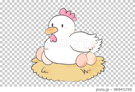 Illustration of a chicken warming an egg Illustration of a chicken warming an egg 96943298