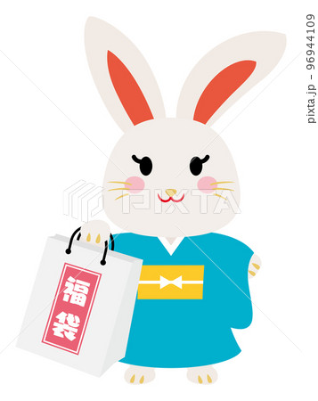福袋を持った卯年の兔 96944109