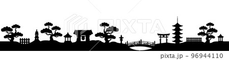 日本の伝統的風景・建物・庭園シルエット 和風ベクターイラスト 96944110
