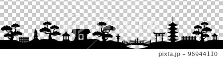 Japanese traditional landscape, building, garden silhouette Japanese style vector illustration 96944110
