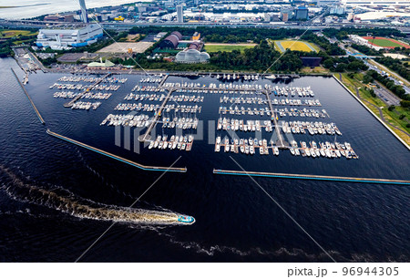 Yumenoshima Marina boats docked in Tokyo, Japan Yumenoshima Marina boats docked in Tokyo, Japan 96944305