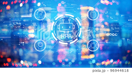 Robotic Process Automation theme with blurred city at night 96944618
