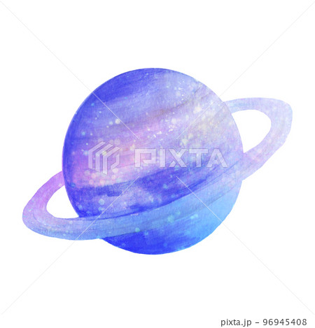 キラキラした土星の水彩風イラスト　惑星　背景イラスト 96945408