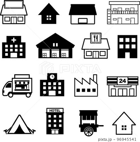 建築・お店のシンプルなモノクロイラスト 96945541