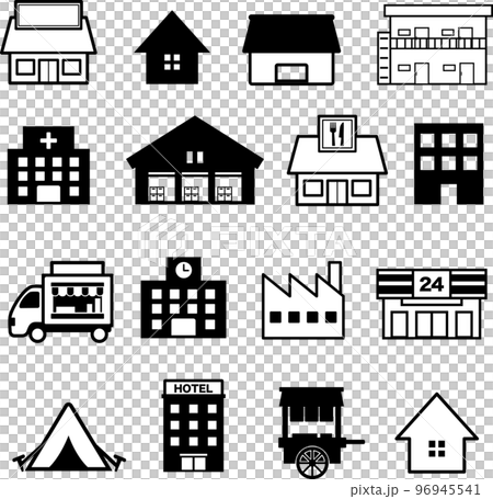 建築・お店のシンプルなモノクロイラスト 96945541
