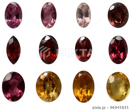 リアルな宝石のセット　ピンク・赤・オレンジ　ベクター素材 96945835