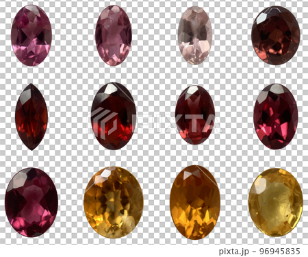 一套逼真的珠寶粉色、紅色、橙色矢量素材 96945835