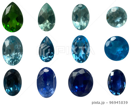 リアルな宝石のセット　緑・水色・青　ベクター素材 96945839