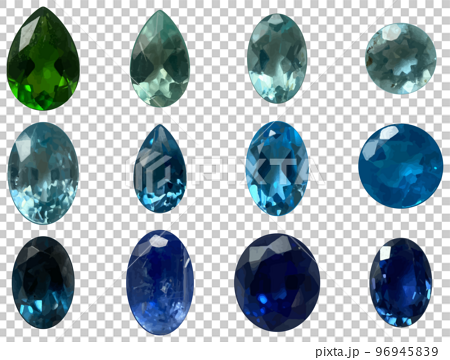 リアルな宝石のセット　緑・水色・青　ベクター素材 96945839