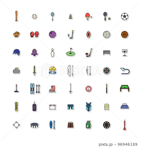 カラーステッカースポーツ用品イラストアイコンセット(背景なし) 96946189
