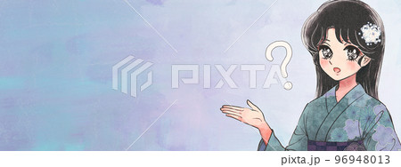 レトロ漫画風・和服、着物、浴衣の女の子クエスチョンバナー 96948013