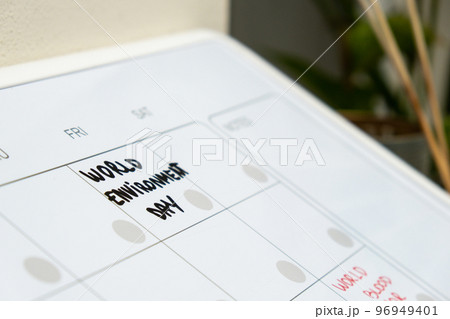 WORLD ENVIRONMENT DAY on calendar to remind important event appointment Monthly PLANNER. Magnetic board with the days of the month. Place to enter important matters schedule. Concept for business 96949401