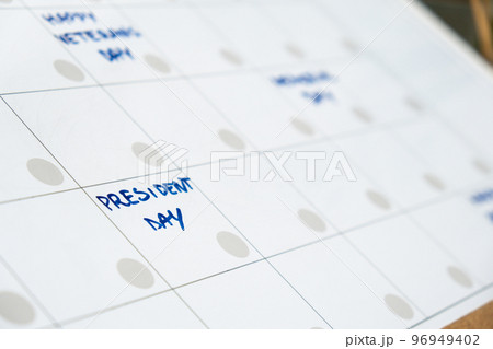 PRESIDENT DAY on calendar to remind important event appointment Monthly PLANNER. Magnetic board with the days of the month. Place to enter important matters schedule. Concept for business planning PRESIDENT DAY on calendar to remind important event appointment Monthly PLANNER. Magnetic board with the days of the month. Place to enter important matters schedule. Concept for business planning 96949402