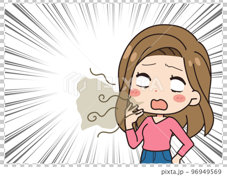 一個女人因口臭而震驚的插圖 一個女人因口臭而震驚的插圖 96949569