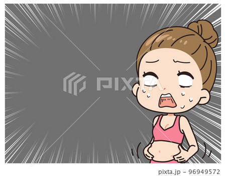 お腹の脂肪にショックを受ける女性のイラスト 96949572