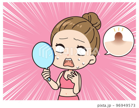 イボにショックを受ける女性のイラスト 96949573