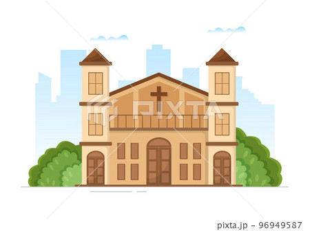 Lutheran Church with Cathedral Temple Building and Christian Religion Place Architecture in Flat Cartoon Hand Drawn Template Illustration Lutheran Church with Cathedral Temple Building and Christian Religion Place Architecture in Flat Cartoon Hand Drawn Template Illustration 96949587