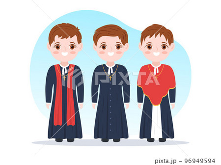 Lutheran Pastor or Protestant Christian Religious Leader Investing in Flat Cute Cartoon Hand Drawn Template Illustration 96949594