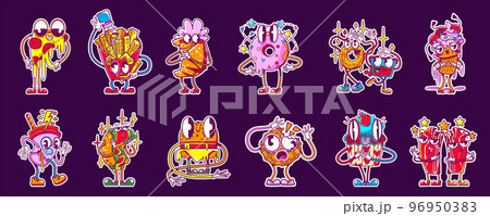 Fast food retro stickers, cute vintage labels 96950383
