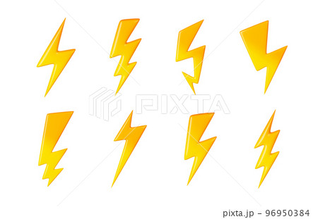 3D illustration set of yellow lightning signs 96950384