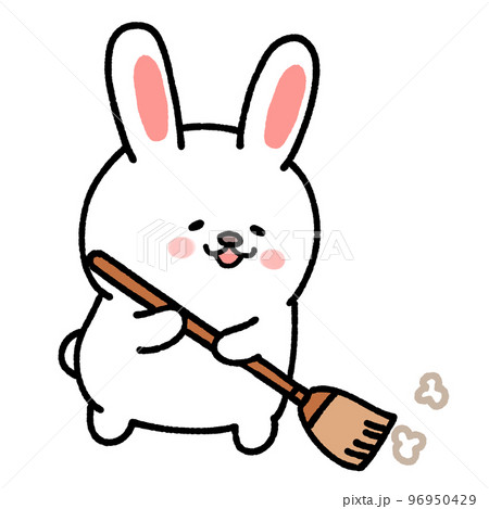 かわいいうさぎが掃除をするポーズ かわいいうさぎが掃除をするポーズ 96950429