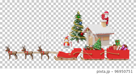 reindeer sleigh with santa claus, gift box, christmas tree isolated. website or poster or Happiness cards, banner and festive New Year, 3d illustration or 3d render 96950751
