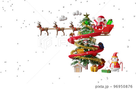 santa claus with reindeer sleigh, gift box, christmas tree, snowman isolated. website or poster or Happiness cards, banner and festive New Year, 3d illustration or 3d render santa claus with reindeer sleigh, gift box, christmas tree, snowman isolated. website or poster or Happiness cards, banner and festive New Year, 3d illustration or 3d render 96950876