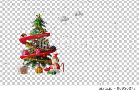 snowman with slider, gift box, christmas tree isolated. website or poster or Happiness cards, banner and festive New Year, 3d illustration or 3d render 96950878