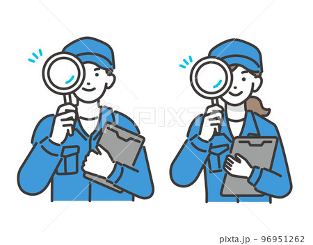 虫眼鏡とバインダーを持つ自動車整備士のベクターイラスト素材/メンテナンス/車検/修理 虫眼鏡とバインダーを持つ自動車整備士のベクターイラスト素材/メンテナンス/車検/修理 96951262