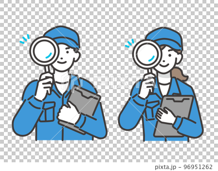 Vector illustration material of an auto mechanic with a magnifying glass and a binder / maintenance / vehicle inspection / repair Vector illustration material of an auto mechanic with a magnifying glass and a binder / maintenance / vehicle inspection / repair 96951262