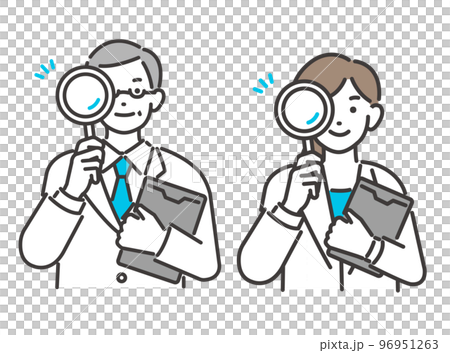 虫眼鏡とバインダーを持つ医療従事者の人物のベクターイラスト素材／医者／看護師／医療 96951263