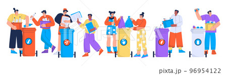 People sorting garbage for recycling, environment 96954122