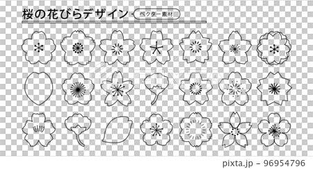 Cherry blossom petal design set line drawing monochrome vector material 96954796