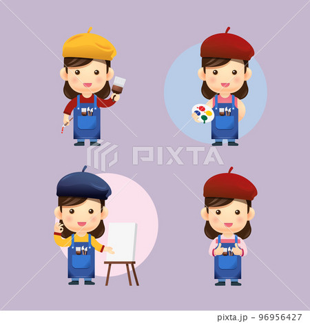 artist kids girl Confident woman artist painting children set. sign vector illustration 96956427