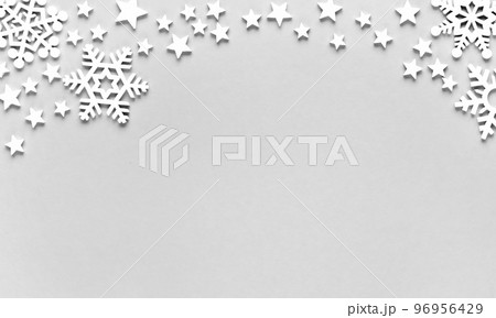 Winter white decorations border of stars and snowflakes 96956429