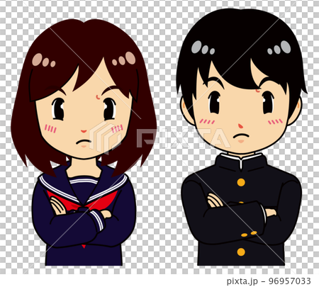 一名穿著心懷不滿的水手服的女學生和一名參加學校跑步的男學生 96957033