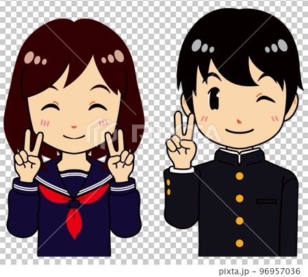 一名身穿水手服的女學生愉快地製作作品,一名男學生在學校跑步 一名身穿水手服的女學生愉快地製作作品,一名男學生在學校跑步 96957036