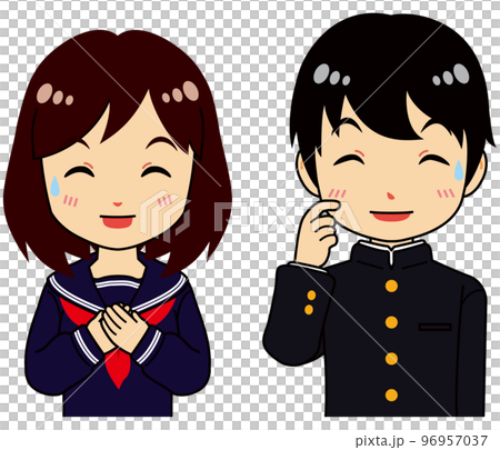 苦笑的水手服女學生和穿校服的男學生 苦笑的水手服女學生和穿校服的男學生 96957037