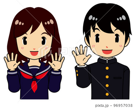手を振るセーラー服の女子学生と学ランの男子学生 手を振るセーラー服の女子学生と学ランの男子学生 96957038