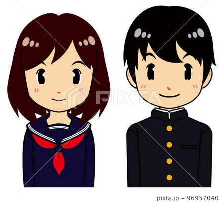 可愛いセーラー服の女子学生と学ランの男子学生 可愛いセーラー服の女子学生と学ランの男子学生 96957040