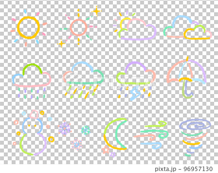 Weather icon Colorful, simple and cute hand drawn line drawing illustration set 96957130