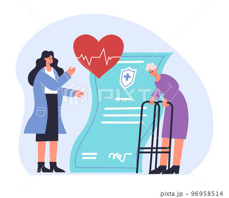 Risk insurance protecting health for elderly people. Security and safety of life from damage or illnesses 96958514