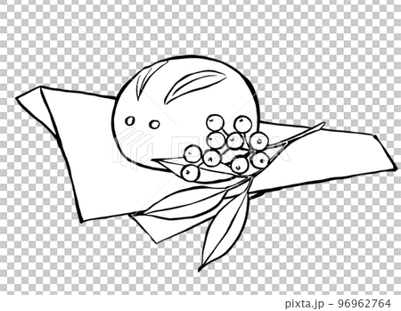 Rabbit manju on a sheet of paper and accompanying Nanten (brush and line drawings) 96962764