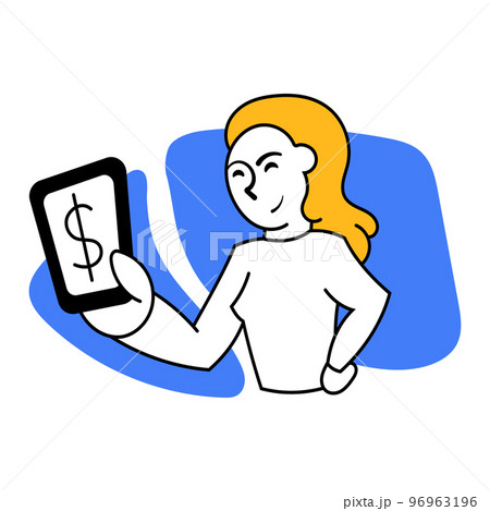 Vector illustration. Employee receiving money, salary. Financial growth. Project financing resources. Concept of business, company development 96963196
