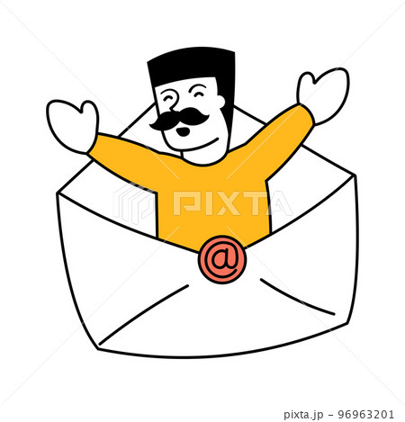 Vector illustration. Businessman appearing from mail symbolizing professional online communication and cooperation. Art design 96963201