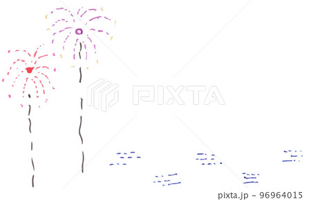 花火と海面のメッセージカードのイラスト素材