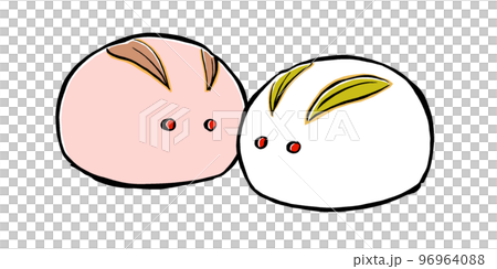 Red and white bunny buns placed facing each other drawn with a brush and painted matte 96964088