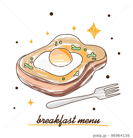 Egg with bread, delicious toast, breakfast menu, colorful doodle 96964136
