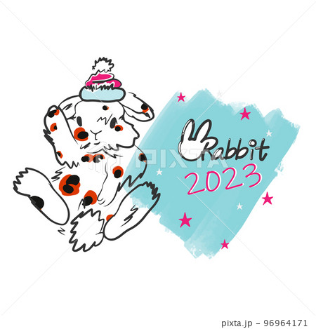 Rabbit in a hat, year of the rabbit, 2023, smiling 96964171