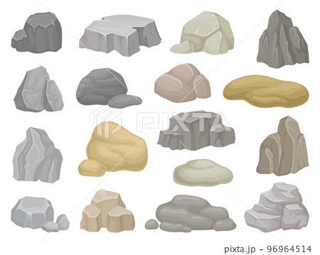 Large Stone and Grey Boulder with Rough Edges Big Vector Set 96964514
